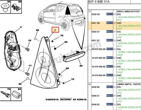 Peugeot 107 Citroen C1 Stop Lambası Sağ 2005/2012