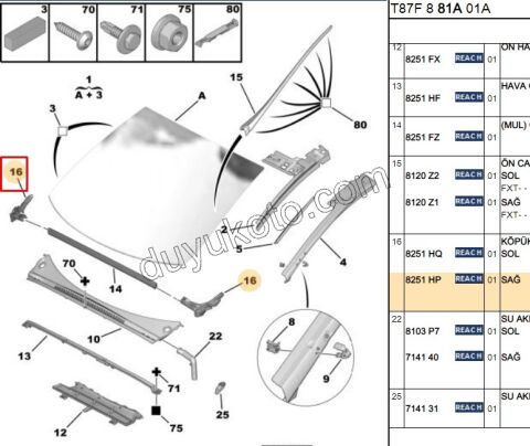 KAUCUK ON CAM ONU IZGARA YAN R P50081