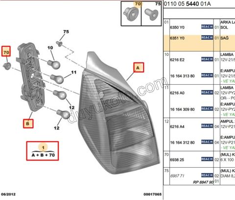 Citroen C2VTS Stop Lambası Sağ (Duylu) BEYAZ 2003/2009