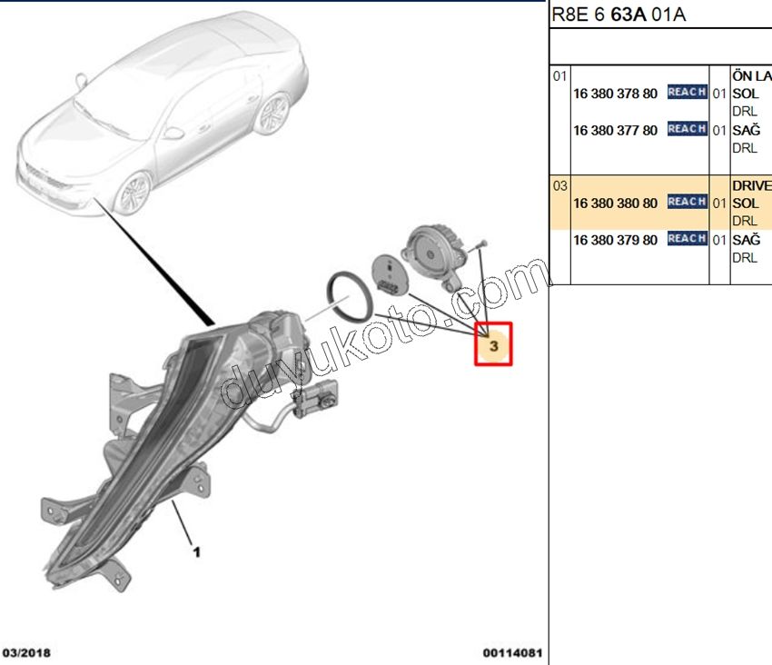 Peugeot 508 DRIVER KITI GUNDUZ FAR L 2019/2023