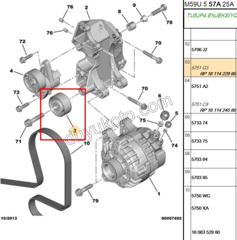 Tek Alternatör Gergi Rulmanı 1.6İ 16V Benzinli P206