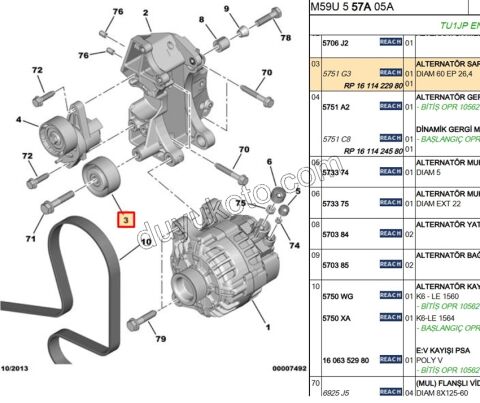 Tek Alternatör Gergi Rulmanı 1.6İ 16V Benzinli P206