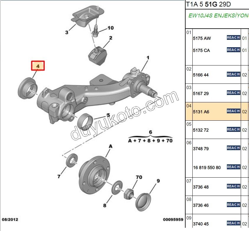 Arka Torsiyon Tek Rulman   P206
