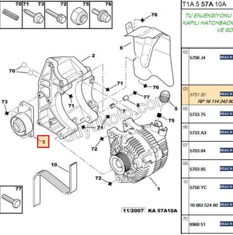 Alternatör (V Kayış) Gergi Rulmanı Klimasız P206 TU3 DISLI