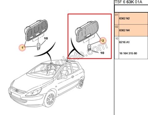 Arka Tavan Lambası P307 P407 P807