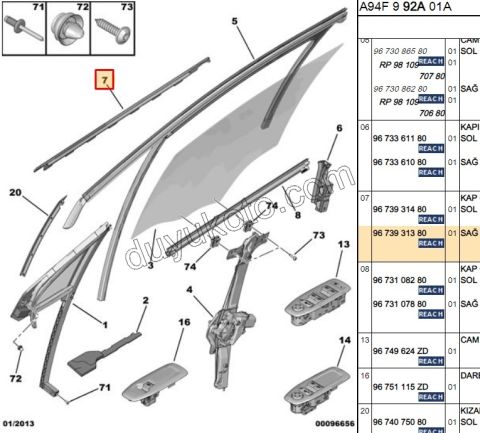 Ön Kapı Camı Sağ Dış Sıyırıcı Fitil P20081 KROM+