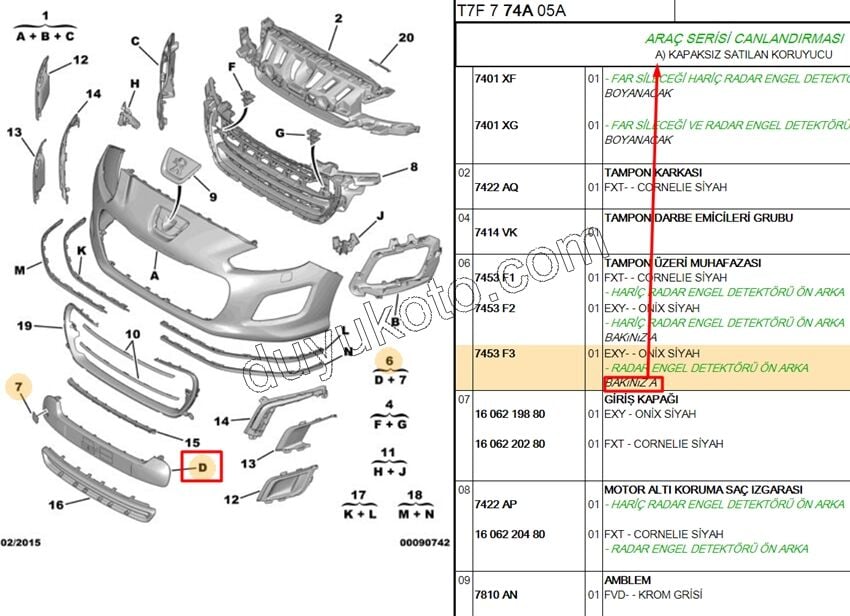 Ön Tampon Kapağı PLAKA ALTI P3081MQ (ONIX SIYAH) SENSOR+