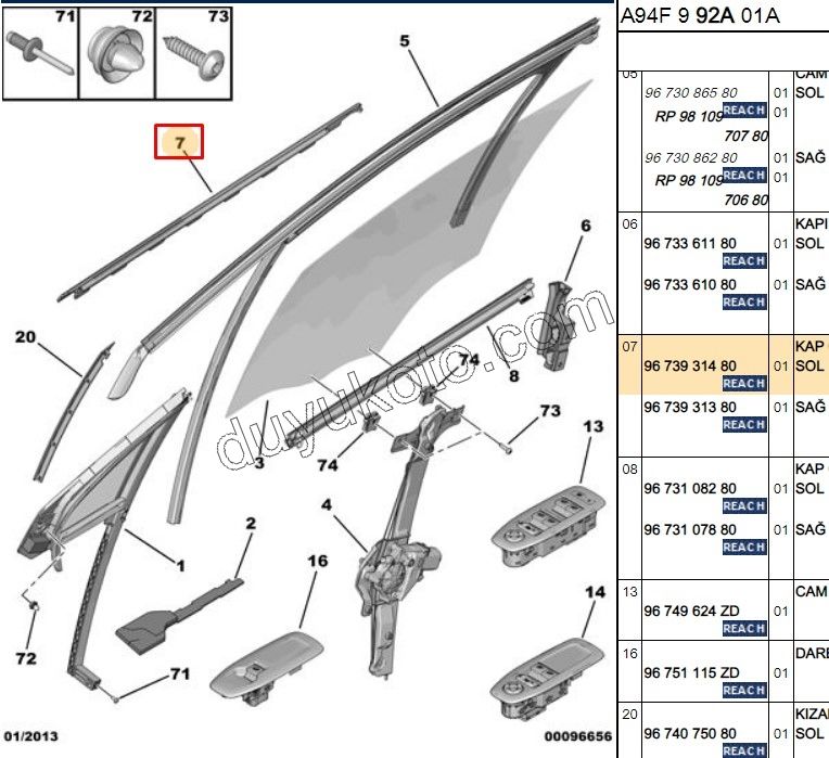 Ön Kapı Camı Sol Dış Sıyırıcı Fitil P20081 KROM+