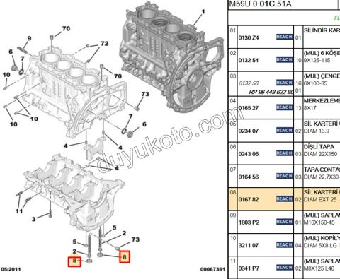 TAPA BLOK CIVATA 1.4HDİ/1.6HDİ Euro4 1.5HDİ Euro6 1.6VTi 120HP 25MM FRD