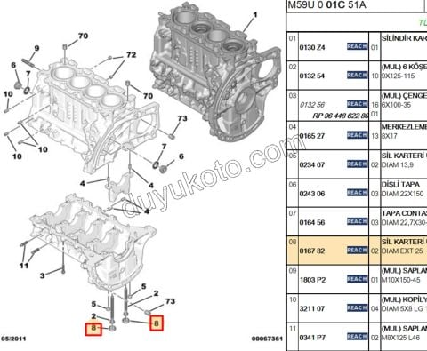 TAPA BLOK CIVATA 1.4HDİ/1.6HDİ Euro4 1.5HDİ Euro6 1.6VTi 120HP 25MM FRD