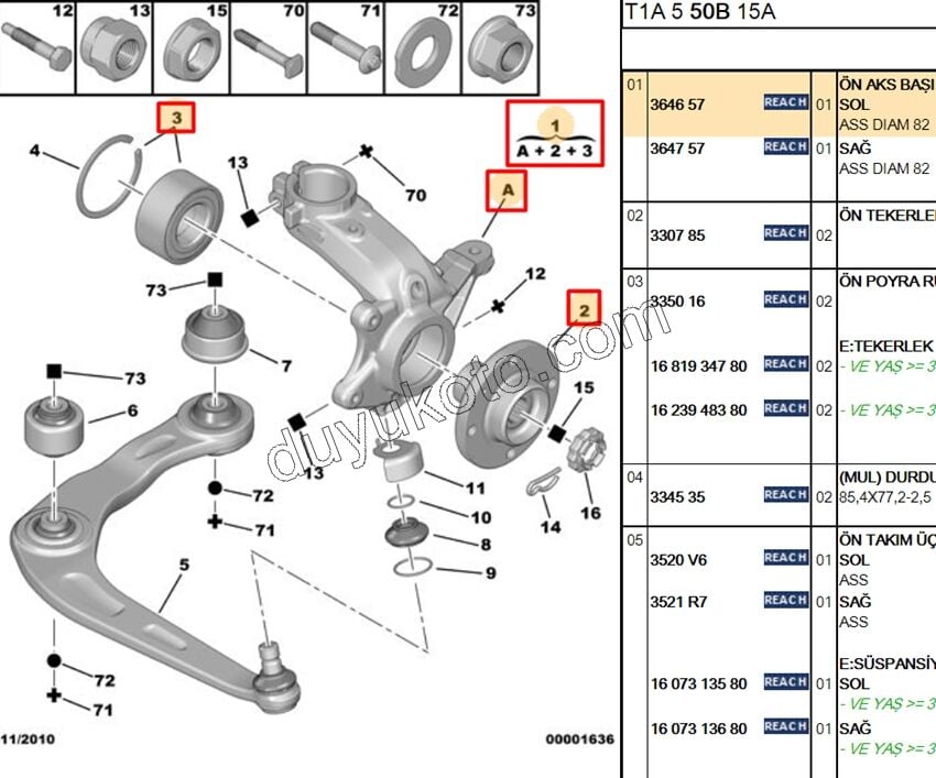 Ön Sol Aks Taşıyıcısı    P206 TU5 EW10 ABS+ RULMAN