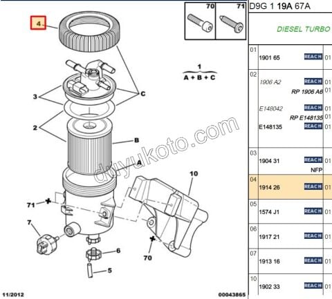 Komple Mazot Filtresi Üst Somunu  (PLASIK) PRT2 2.0HDİ