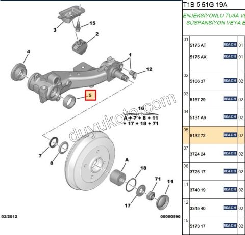 Arka Torsiyon Tek Rulman   P206