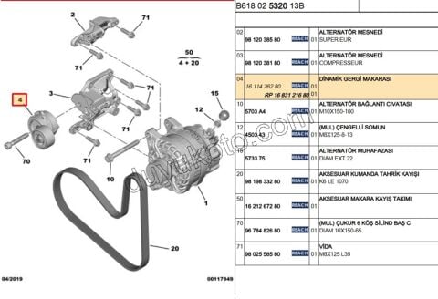 Alternatör (V Kayış) Gergi Rulmanı EB2 P301 P2081