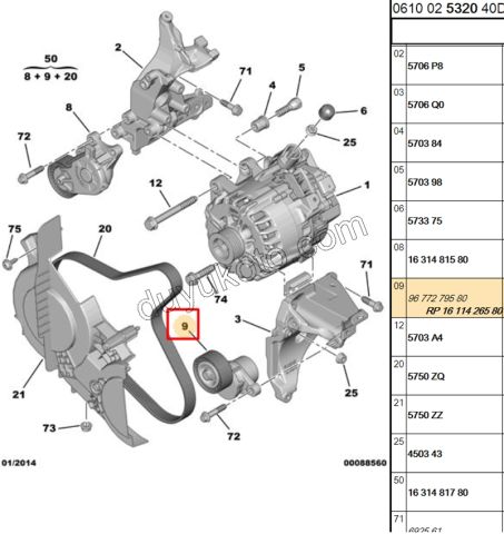 Alternatör (V Kayış) Gergi Rulmanı 1.4HDİ Euro5 12/16 1.6HDİ Euro5 S&S+