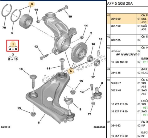 Ön Sol Aks Taşıyıcısı    (Komple) P301 P207 1.4HDİ Euro4 02/11 C3PC (KLN FREZE) CAP 82