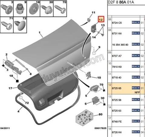 MEKANIZMA BAGAJ KILIT ACMA P407 P607 BUTON