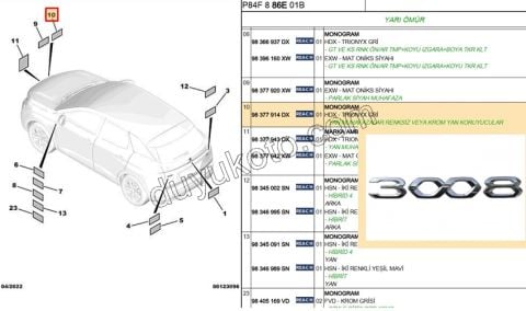 YAZI 3008 ON KAPUT P30082 KROM