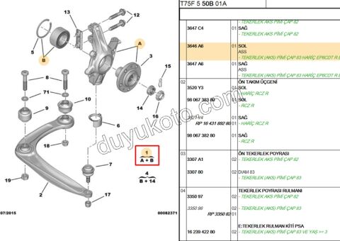 Ön Sol Aks Taşıyıcısı    RCZ 1.6THP 156HP 83MM 5 BIJON