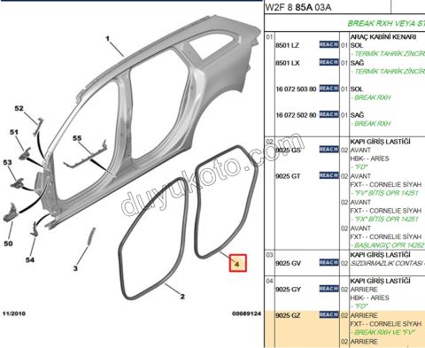 Arka Kapı Fitili Sağ/Sol P5081 SW SIYAH