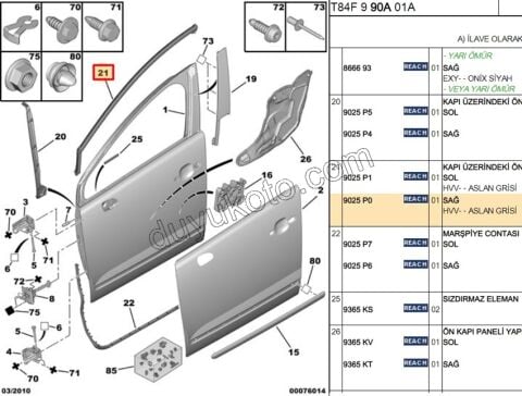 Ön Kapı Çerçeve Sağ Dış Fitil P30081 KROM+