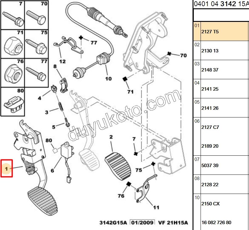 PEDAL DEBRIYAJ PRT2 DW10 8V 1.6İ 16V Benzinli