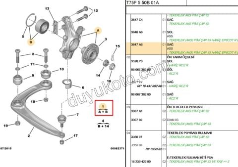 Ön Sağ Aks Taşıyıcısı    RCZ 1.6THP 156HP 83MM 5 BIJON