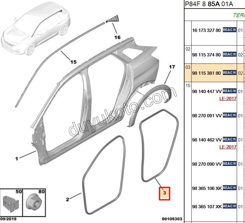 Arka Kapı Fitili Sağ/Sol P30082 P50082