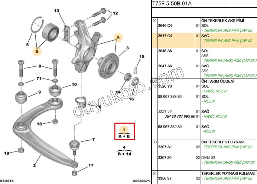 Ön Sağ Aks Taşıyıcısı    RCZ 1.6THP 156HP 82MM 5 BIJON
