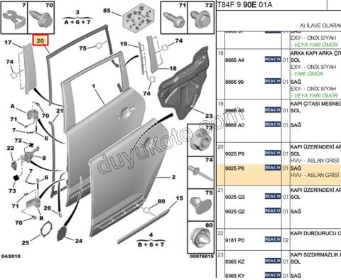 Arka Kapı Çerçeve Sağ Dış Fitil P30081 KROM+