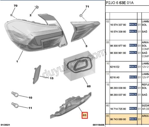 Peugeot 208 Citroen C4 Opel Corsa İlave 3. Stop Arka Sis Lambası 2012/2024
