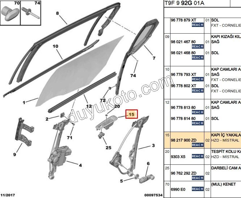 Cam Açma Anahtarı Çerçevesi Arka P3082 EXP4