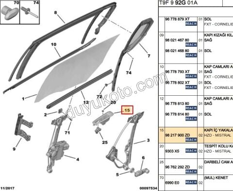 Cam Açma Anahtarı Çerçevesi Arka P3082 EXP4