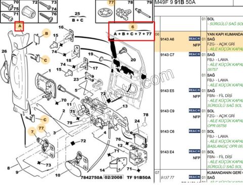 Sağ Sürgülü Kapı İç Açma Kolu PRT2 GRI 2003/2006 IPTAL