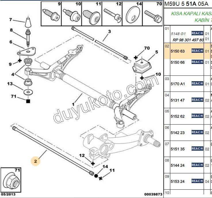Arka Sol Torsıyon Mili PRT1 PRT2 102.80CM