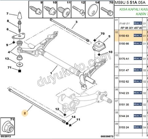 Arka Sol Torsıyon Mili PRT1 PRT2 102.80CM