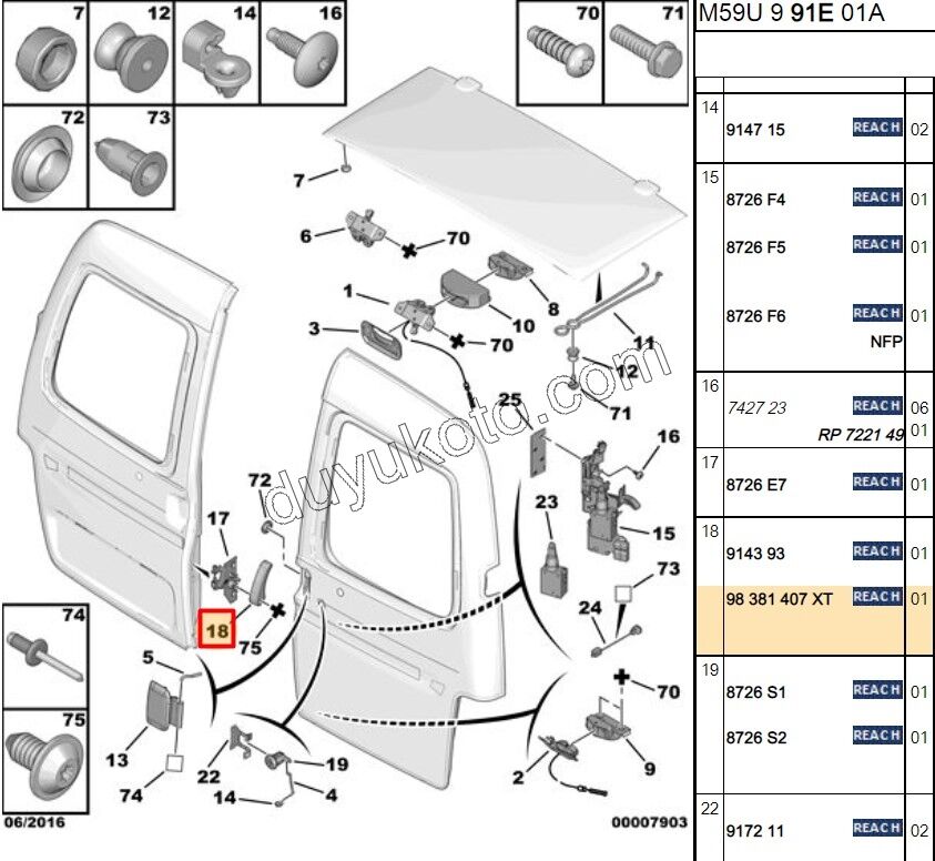 Bagaj Kapağı Sol İç Açma Kolu (Çift Kapılı) PRT1 PRT2