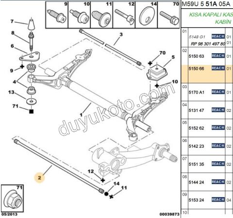 Arka Sağ Torsıyon Mili PRT1 PRT2 102.80CM