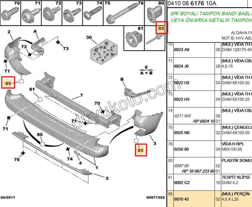 PERCIN SIYAH ARKA TAMPON PRT3 XS2 EXP3 4,8 X L25