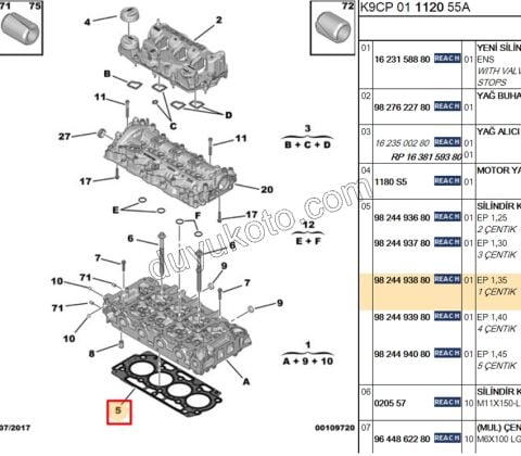 CONTA SILINDIR 1.5HDİ Euro6 1.35MM 1 CENTIK