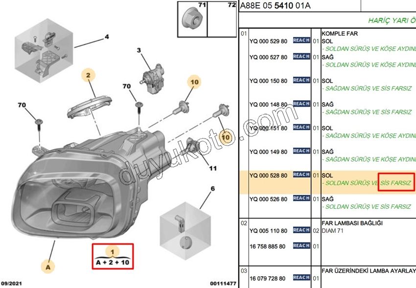 Citroen C3 Aircoss Far Sol Sissiz 2017/2021