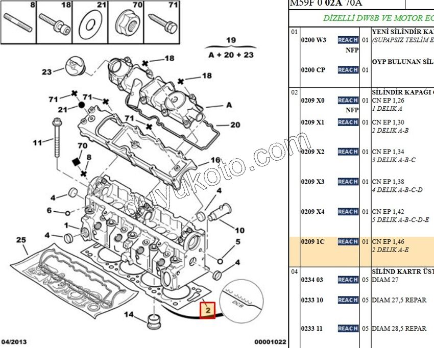 Silindir Kapak Contası 1.9D, 1998/2003 2+ 1.46MM
