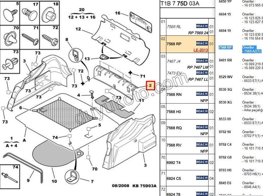 KAPLAMA BAGAJ ESIK P206 SEDAN
