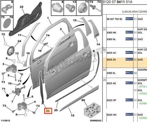 Ön Kapı Fitili Sağ DS3