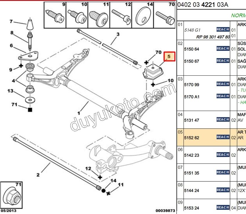 Arka Dingil Dayama Takozu KARE PRT1 PRT2 XP1 (2 Civatalı)