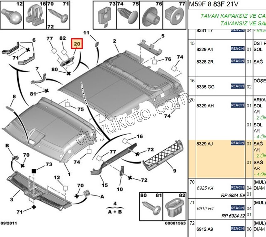 Hoparlör Kapağı Arka TAVAN Sağ PRT2 GRI