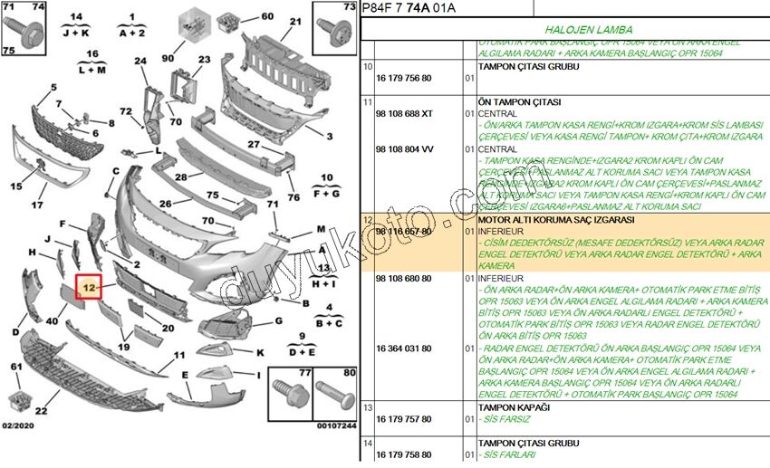 IZGARA ON TAMPON ALT P30082 PARK SENSOR YOK