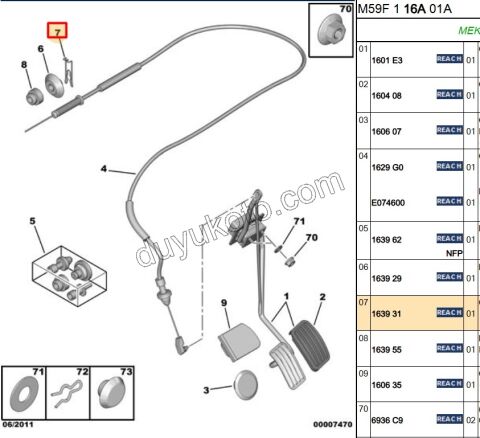 KLIPS GAZ PEDALI TELI P206 P307 P406 PRT2