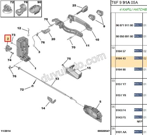 KARSILIK KAPI KILIT P206 P306 P307 P406 EXP1 XN