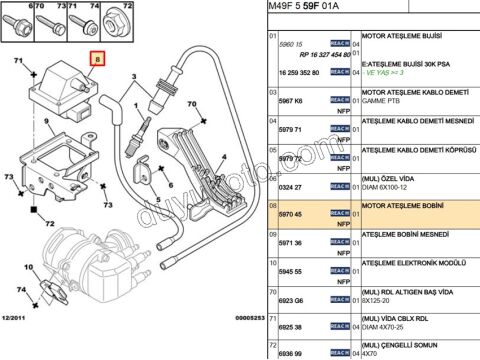 Ateşleme Bobini TU1-TU3 EM P106 P205 P306 P405 PRT1 4PIN